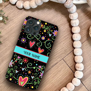 Etui iPhone 13 Pro Max Inspirivité Fille Tendance Ado Fleurie Noire 
