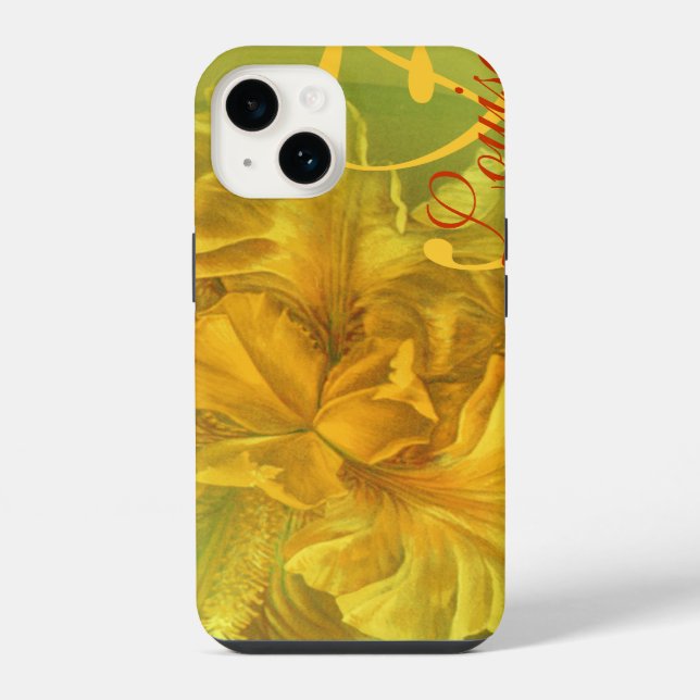 Coque iPhone Iris floral jaune nommé art  (Verso)