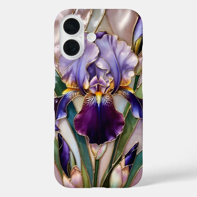 Coque iPhone Iris Violet Élégant Vitrail (Verso)