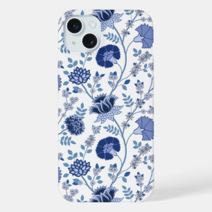 Jacobean Floral Big Motif Blues sur blanc