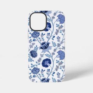 Coque iPhone 12 Mini Jacobean Floral Big Motif Blues sur blanc