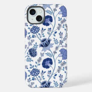 Jacobean Floral Big Motif Blues sur blanc