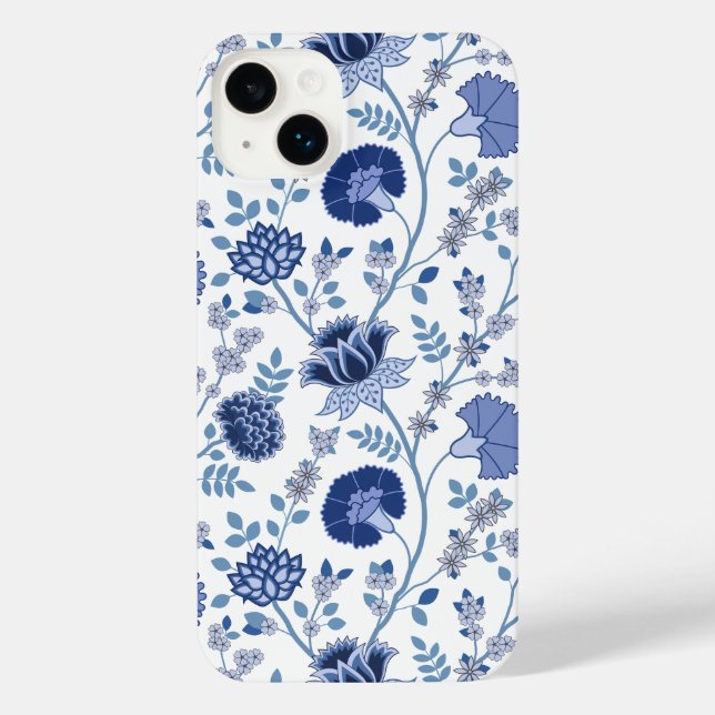 Coque iPhone Jacobean Floral Big Motif Blues sur blanc (Verso)