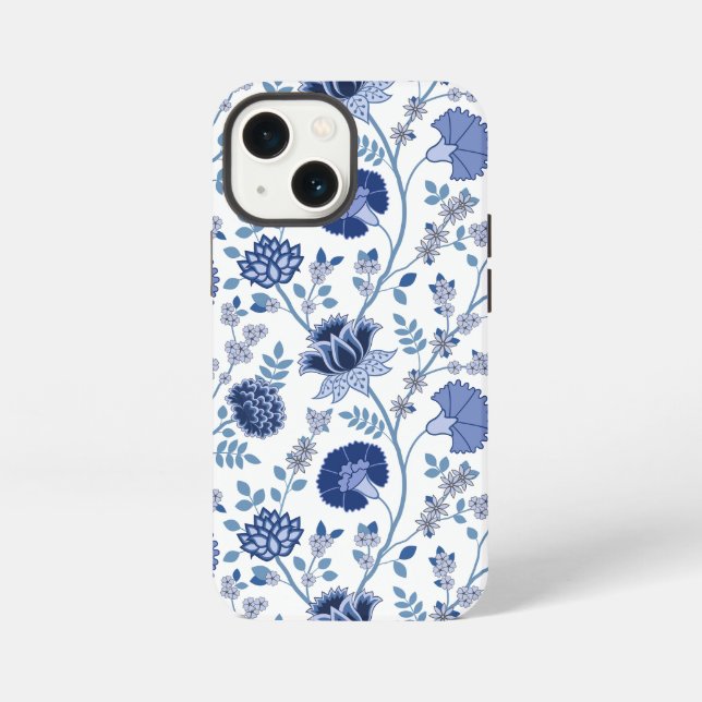 Coque iPhone Jacobean Floral Big Motif Blues sur blanc (Verso)