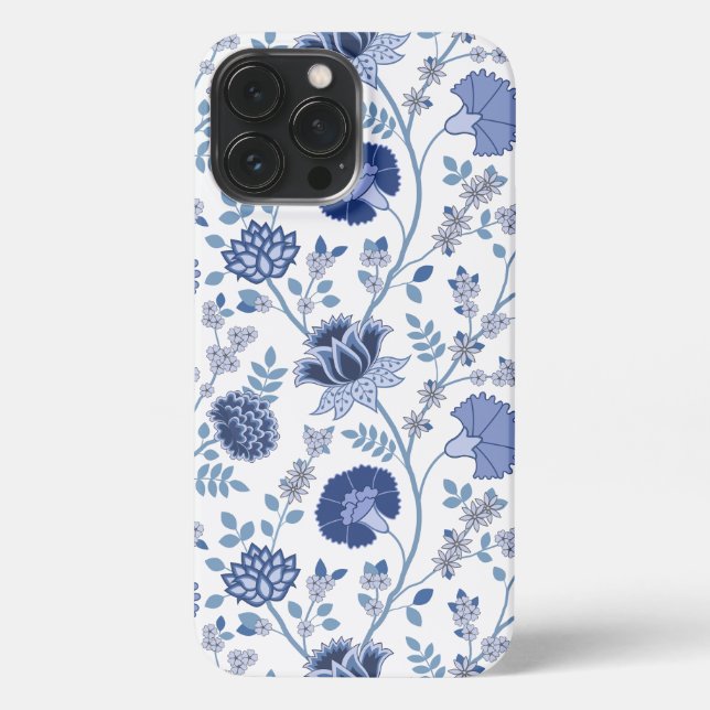 Coque iPhone Jacobean Floral Big Motif Blues sur blanc (Verso)