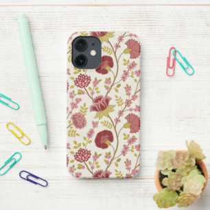 Coque iPhone 12 Mini Jacobean Floral Grand Motif Reds Pinks Gold Creme