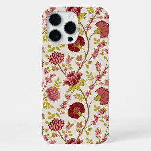 Coque iPhone 16 Pro Max Jacobean Floral Grand Motif Reds Pinks Gold Creme