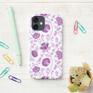 Coque iPhone 12 Mini Jacobean Floral Grand Motif rose sur blanc