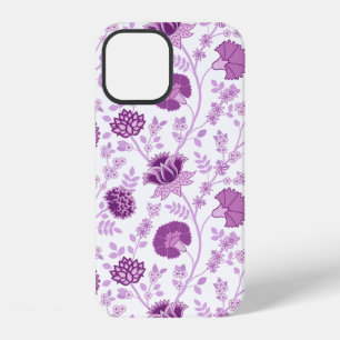 Coque iPhone 12 Jacobean Floral Grand Motif rose sur blanc