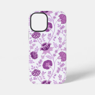 Coque iPhone 12 Mini Jacobean Floral Grand Motif rose sur blanc