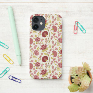 Coque iPhone 12 Mini Jacobean Floral Pattern Rouge Rose Gold Crème
