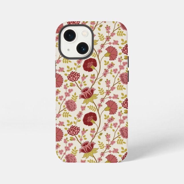 Coque iPhone Jacobean Floral Pattern Rouge Rose Gold Crème (Verso)