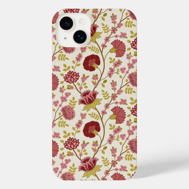 Coque iPhone Jacobean Floral Pattern Rouge Rose Gold Crème (Verso)