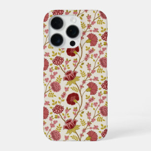 Coque iPhone 16 Pro Jacobean Floral Pattern Rouge Rose Gold Crème