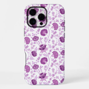 Coque iPhone 16 Pro Max Jacobean Floral Répétition Motif Pinks sur Blanc
