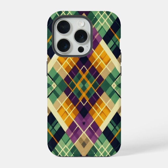 Coque iPhone Jacquard Mardi Gras jaune violet vert (Verso)
