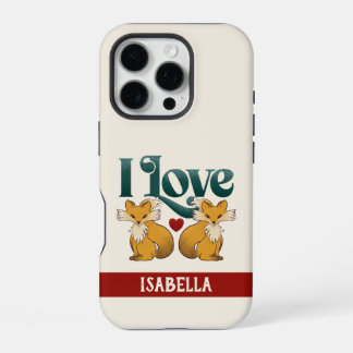 Coque iPhone 16 Pro J'adore les renards avec un nom personnalisé