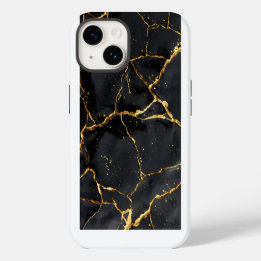 Coque Pour iPhone 14 Japonais Kintsugi Noir & Or