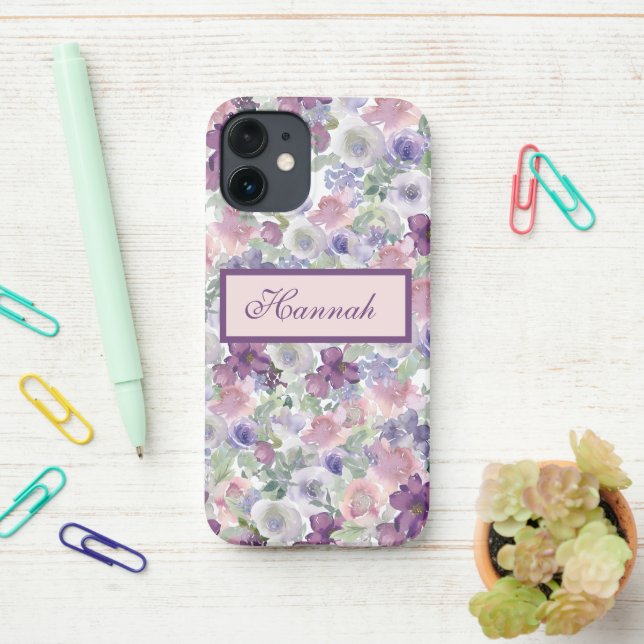 Coque iPhone Jardin de lavande rose rose printanier (Sur le bureau)