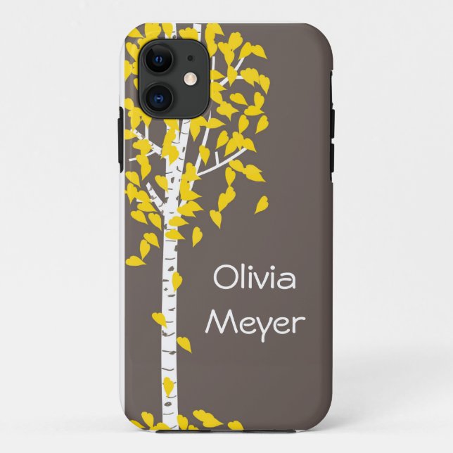 Coque iphone jaune gris d'arbre d'Aspen (Dos)