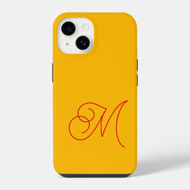 Coque iPhone Jaune Rouge Monogramme Classique Script Plain (Verso)