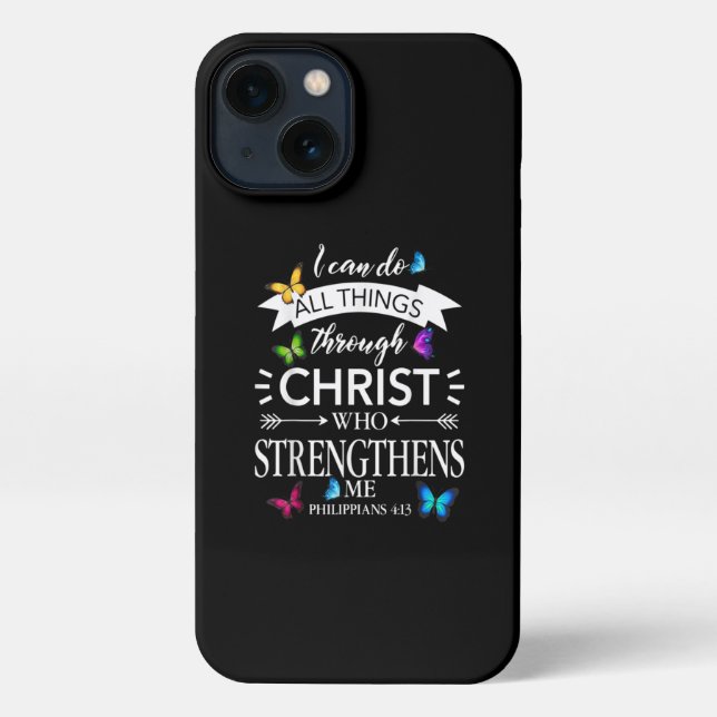 Coque iPhone Je Peux Faire Tout Par L'Art Du Papillon Christ (Verso)