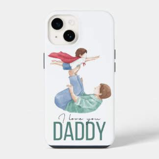 Coque Pour iPhone 14 Je t'aime Papa Super-héros Téléphone père et enfan