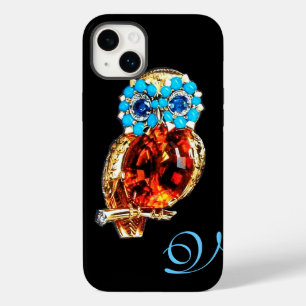 JEWEL OWL MONOGRAMME Or, Topaze Turquoise Bleu