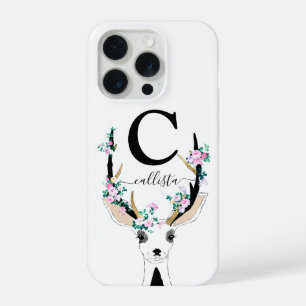 Joli Artsy rose Floral Cerf Animal Monogramme