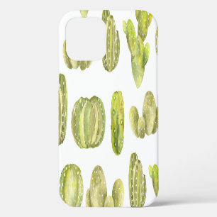 Coque iPhone 12 Joli Cactus, Décor Sans Couture Aquarelle.