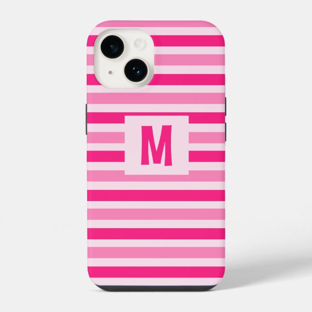Coque iPhone Joli design rayé rose avec initiale unique (Verso)