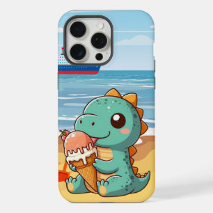 Joli dinosaure mangeant une glace à la plage