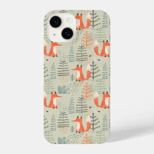 Coque Pour iPhone 14 Joli Doodle Fox Forest Motif de bois