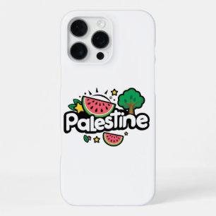 Coque iPhone 16 Pro Max Joli mot Palestine entouré d'arbre de pastèques