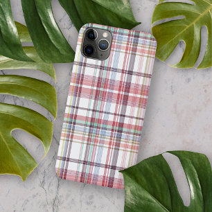 Coque iPhone 16 Pro Max Joli motif tartan rose rouge bleu vert blanc