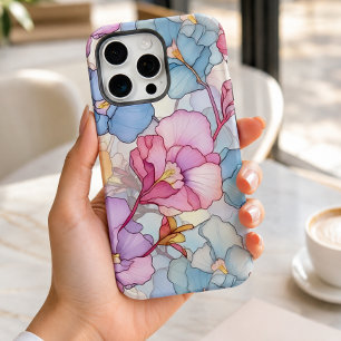 Joli Pastel Floral Verre Rose & Bleu