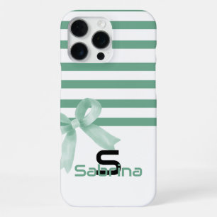 Coque iPhone 16 Pro Max Joli ruban rayé aquarelle menthe