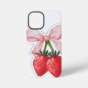 Coque iPhone 12 Mini Joli Ruban Rose Fraise Nœud Esthétique Spirale