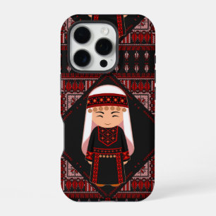 Coque iPhone 16 Pro jolie fille palestinienne Broderie rouge tatreez