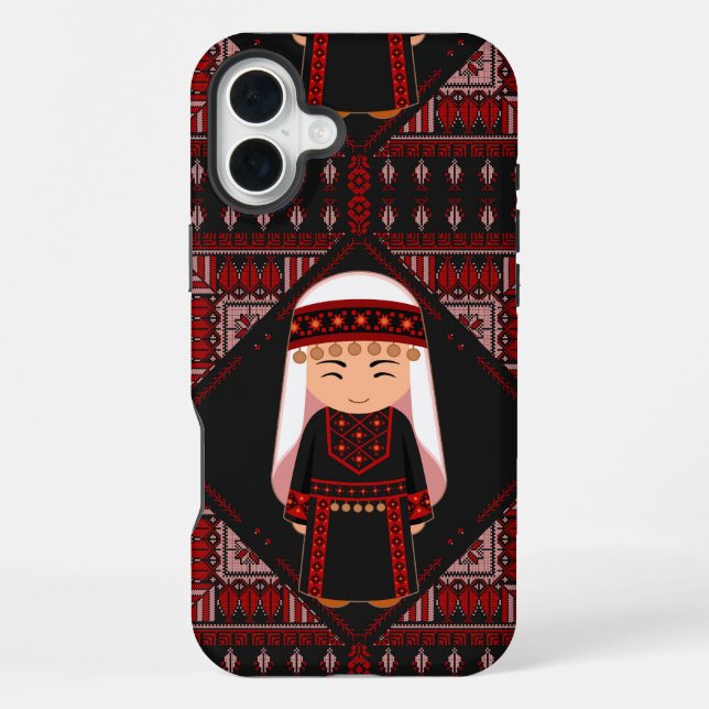 Coque iPhone jolie fille palestinienne Broderie tatreez rouge   (Verso)