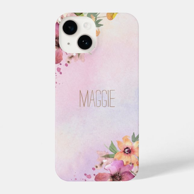 Coque iPhone Jolie monogrammée belle aquarelle florale rose (Verso)