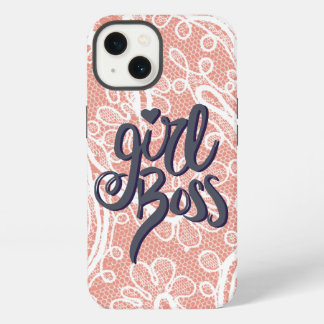 Etui iPhone 13 Jolie patronne grise, sur dentelle rose et blanche