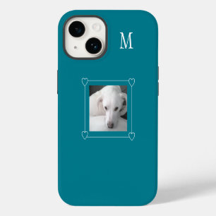 Coque Pour iPhone 14 Jolie Photo Chien Unique Initial Vert Turquoise