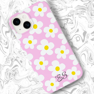 Coque Pour iPhone 14 Jolies marguerites rétro roses sur fond floral fém