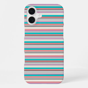 Coque iPhone 16 Plus Jolies rayures grises aqua