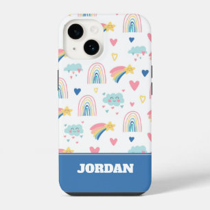 Coque Pour iPhone 14 Jolis cœurs et nuages arc-en-ciel
