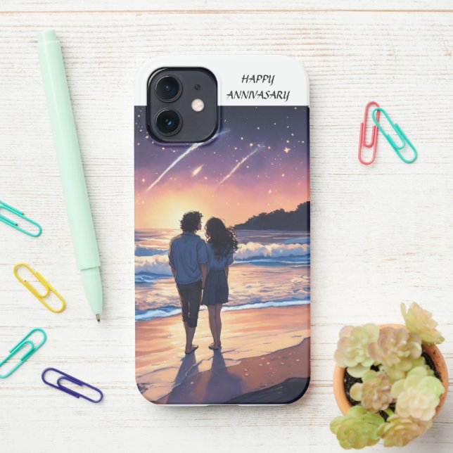 Coque iPhone Joyeux Anniversaire Nature Beauté Couple Téléphone (Sur le bureau)