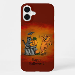 Coque iPhone 16 Plus Joyeux Halloween ! Chat Chauve-Souris Chien et Ara