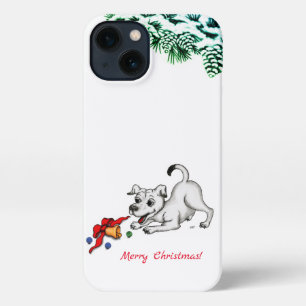 Etui iPhone 13 Joyeux Noël ! Chiot avec Bell et Ball