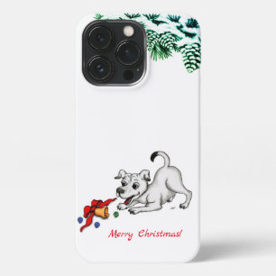 Etui iPhone 13 Pro Joyeux Noël ! Chiot avec Bell et Ball